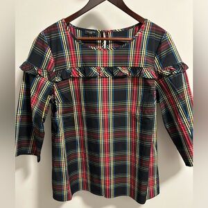 Talbots plaid blouse ruffle trim size Large Petite